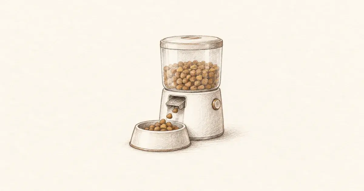 Soft pastel automatic cat feeder and bowl still life