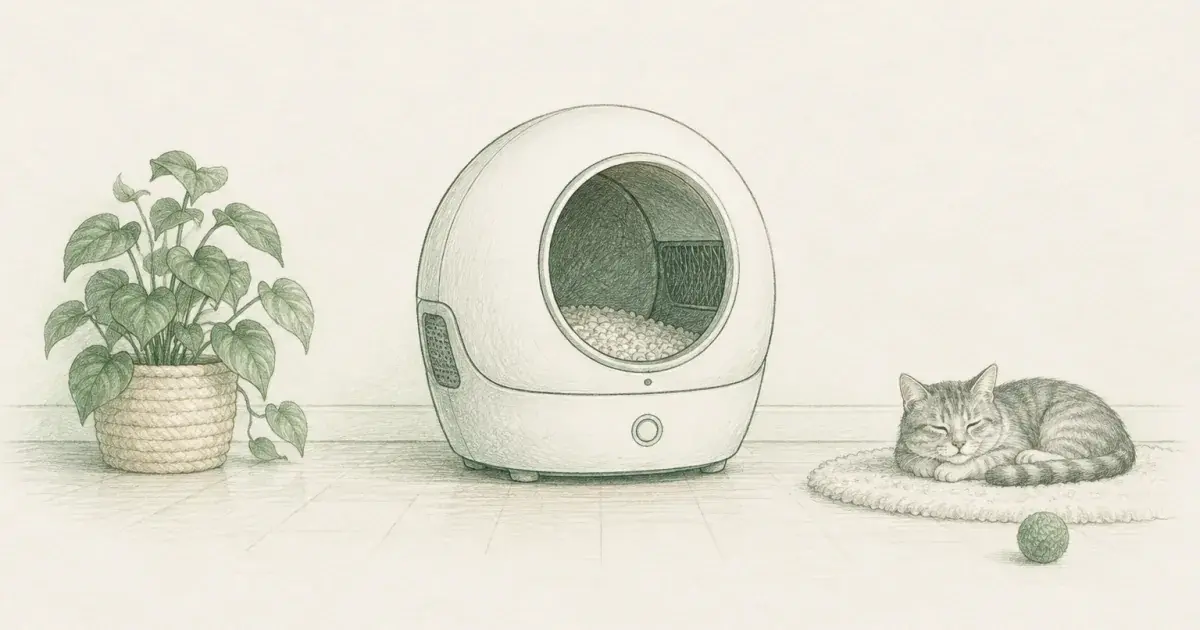 Soft pastel automatic litter box still life on warm paper