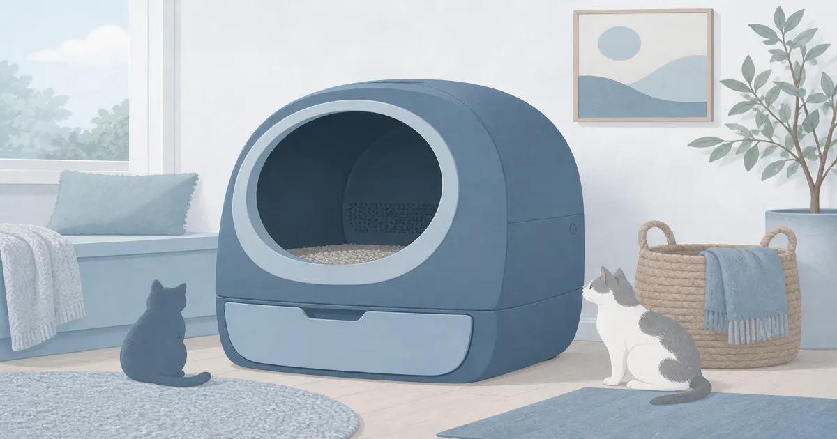 Soft pastel multi-cat automatic litter box still life