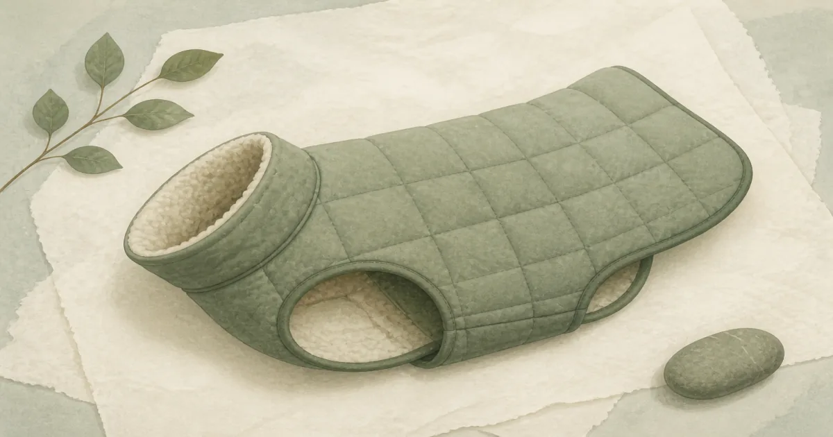 Soft pastel insulated dog winter coat still life on cool mist paper