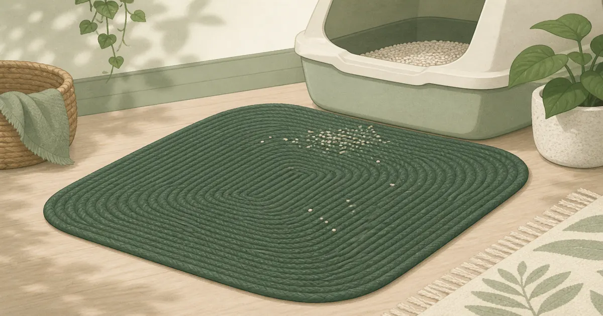 Soft pastel litter mat and litter box still life
